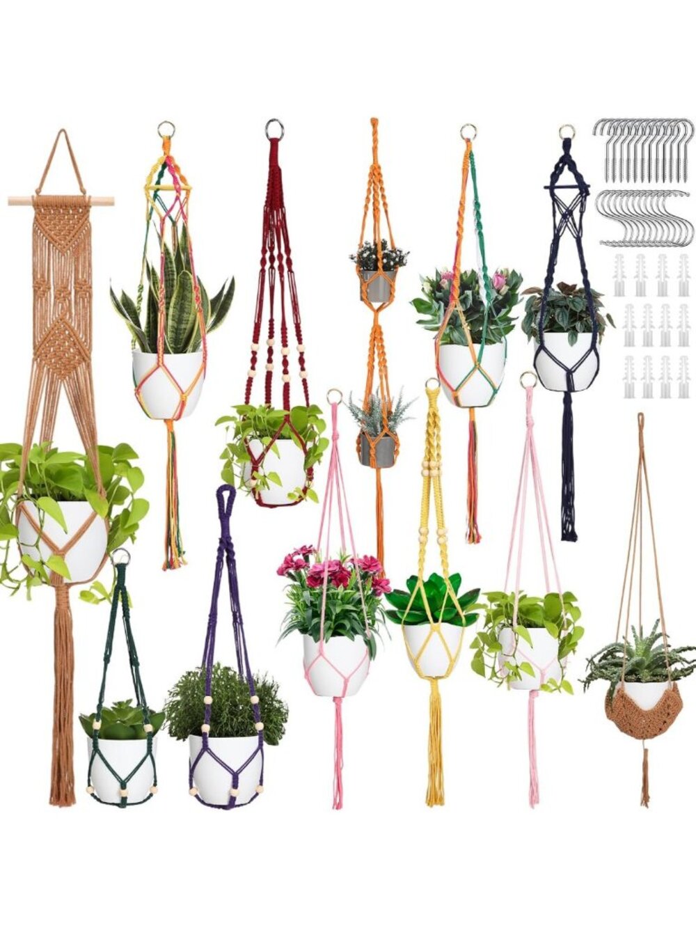 Handmade Macrame Plant Hangers - 12 Pcs Boho Indoor/Outdoor Hanging Baskets